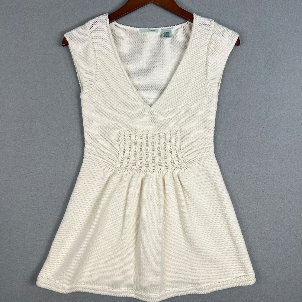Guinevere Knit Tunic Sweater Womens S Cream Wool Blend V Neck Boho Cottagecore